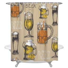 Vintage Text Beer Glasses Shower Curtain: Waterproof Polyester Fabric with Hooks for Bathroom Décor.