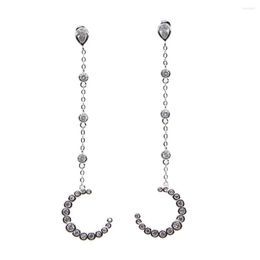Dangle Earrings Gold Rose Colour Long Bezel Cz Chain Moon Charm Fashion Stunning Ladies Jewellery Design Horn Earring