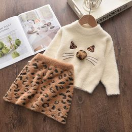 Clothing Sets New Design Baby Autumn Korean Knitting Sweater Orange Christmas Girl Two Piece Casual Suit Dress Girls Sweaters