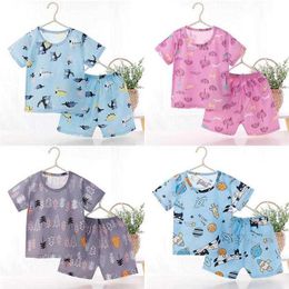 Clothing Sets Baby Shortsleeved Thin Boys Girls Cotton Airconditioned Home Service Children's Pyjamas Summer Clothes Suit