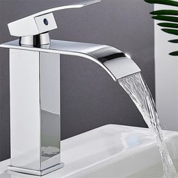 Bathroom Sink Faucets Washbasin Four Sided Basin Mixing Faucet Wide Mouth Waterfall And Cold Water