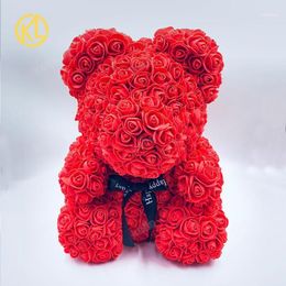 Decorative Flowers & Wreaths KL 2023 Creative 40cm Rose Bear Red Pink Wedding Eternal Flower With Ribbon Decoration Gift For Valentine'