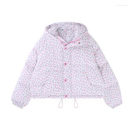 Women's Trench Coats Harajuku Woman Parkas 2023 Winter Loose Padded Jackets Cute Bear Flower Kawaii Coat For Sweet Girls Thick Warm Puffer