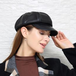 Berets Genuine Leather Beret Hat Winter Spring Hats For Women Painter Sboy Cap Vintage Female Black Boinas England Style HatBerets