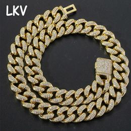 Double-row zircon Cuban necklace 15mm hip-hop rap men's big gold nightclub disco clavicle chain