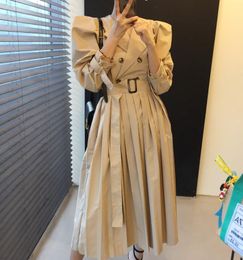 Casual Dresses Korean Autumn Women Long Sleeve Chic Elegant Double Breasted Trench Coat Dress Office Lady Pleated With Belt