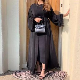 Ethnic Clothing Women Abaya Dubai Muslim Dress Caftan Marocain Tassel Turkey Hijab Ramadan Djellaba Kaftan Lace-up Robe Femme Musulmane