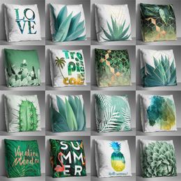 Pillow Double Side Print Cover Spring Day Forgive Colour Green Lumbar Pillowcase Geometric Banana Leaf Pineapple Letter 45x45cm /Deco