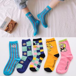 Women Socks Popeye Cartoons Cotton Crew Men Casual Fashion Harajuku Cute Funny Pink Blue Striped Unisex Streetwear Kawaii