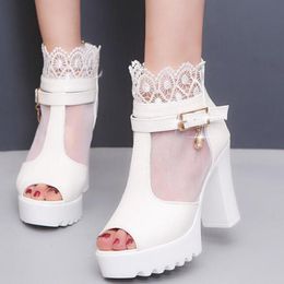 Boots 2023 Осенние женщины -лодыжка платформы на платформу женская обувь кружевные манжеты кормящие каблуки летние сандалии