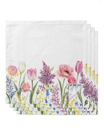 Table Napkin Tulip Flower Plants In Spring Napkins Cloth Set Kitchen Dinner Tea Towels Design Mat Wedding Decor