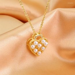 Pendant Necklaces WANGAIYAO's Fashion Pearl Heart Necklace Female Personality Temperament Everything Set Love Clavicle Chain