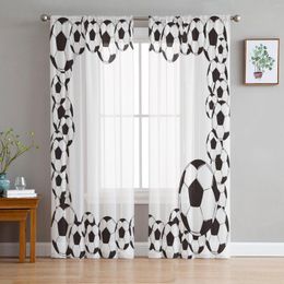 Curtain Black And White Football Sphere Sports Tulle Sheer Window Curtains For Living Room Bedroom Voile Decorative Drapes