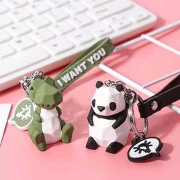 Key Rings Cartoon geometric section doll dinosaur keychain pendant cute panda keychain couple pendant gift wholesale G230210