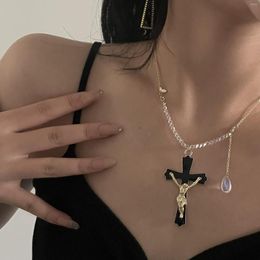 Pendant Necklaces Punk Accessories Stacked Cross Irregular Necklace Clavicle Chain Women Acrylic Aesthetic Stitching Colour Drop Earring