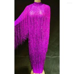 Stage Wear Jazz Dance Costumes For Lady Bar Dj Club Dancers Perform Fringe Tassels LongElastic Birthday Celebrate Tassel Dress DJ1033