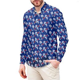 Men's Casual Shirts Red Rose White Print Slim T-Shirt Polynesian Samoa Hawaiian Style Long Sleeve Shirt Men's Dress Wedding S-6x