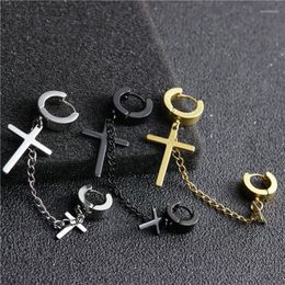 Dangle Earrings Japanese Korean Style Hip Hop Simple Double Ear Hole Cross Earring Elegant Man Women Accessories Versatile Daily Wear