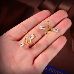 LW T0P quality for woman Earrings Jewellery Gold luxury diamond Inlaid with natural crystal classic style highest counter quality exquisite gift with box 005