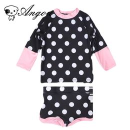 One Pieces 2PCS Set Baby Girls Swimwear Girl Dots Print Kids Long Sleeve Split Swimsuit Children Bathing Suit Beachwear