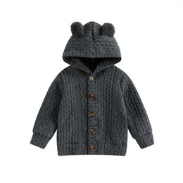 Jackets Toddler Kids Baby Boys Spring Autumn Bear Ears Hooded Sweater Solid Colour Long Sleeve Button Down Coat Knitted Jacket 2-7T