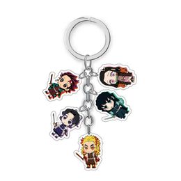 Key Rings New Demon Kimetsu No Yaiba Keychain Blade of Ghost Cartoon Figure Kamado Tanjirou Nezuko Acrylic Pendent Key Chain For Gifts G230210