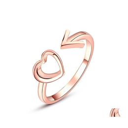 Band Rings Adjustable Arrow Heart Ring Open Shape Korean Version Birthday Gift For Women Daily Romantic Party Hollow Tail Drop Deliv Dhjwg