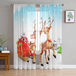 Curtain Christmas Elk Santa Sheer Curtains Decorations For Home Window Tulle Living Room Bedroom Kitchen