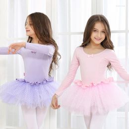 Stage Wear Girls Cotton Ballet Dancing Dress Kids Long Sleeved Suit Children Leotard Skirt Children's Day B-6379