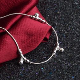 Anklets Summer Trendy Silver Colour Double Chain Small Bell Barefoot Jewellery For Women Plata Beach Foot Anklet Leg Bracelet 2023