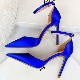 Dress Shoes Bigtree Shoes Women High Heels 10cm Sexy Sandals Wedding Bridal Shoes Silk Glitter Heels Fetish Stiletto Woman Pumps Blue 34-43 230210