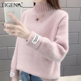 Women's Sweaters TIGENA Knitted Cashmere Sweater Women Turtleneck 2023 Winter Thick Warm Long Sleeve Pullover Female Korean Loose Jumper Pin