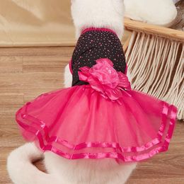 Dog Apparel Pet Princess Dress Rose Red Flower Tulle Skirt Puppy Cat Clothes Chihuahua Poodle Yorkie Party Wedding Summer Breathable