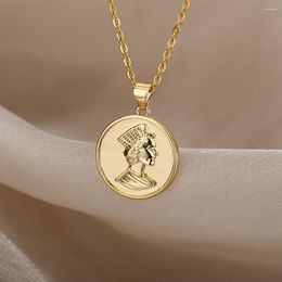 Pendant Necklaces Vintage Portrait Coin For Women Stainless Steel Round Beautiful Necklace Choker Party Jewellery Collier Mujer