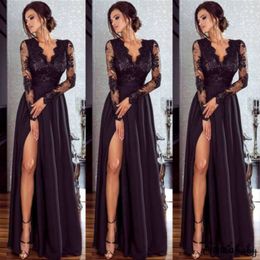 Party Dresses Women Evening Dress Lace Dresses Formal Long Ball Prom Gown Evening Party Hollow Out Deep V-Neck Long Sleeve Fashion 230211