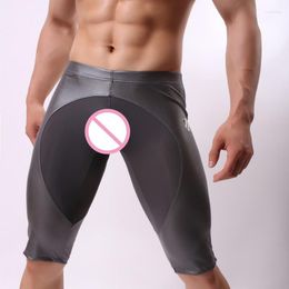 Underpants Men Leather Boxers Sexy Underwear Boxer Shorts Gay Penis Pouch Sleep Bottoms Underpant Pijama Hombre