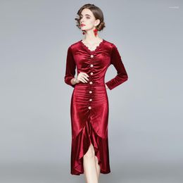 Abiti casual ZUOMAN Donna Autunno Inverno Elegante abito a tromba Festa Abito lungo da festa vintage di alta qualità Femme Designer Velvet