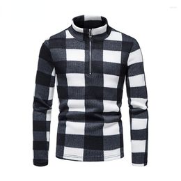 Men's Sweaters 2023 Autumn Winter Men's Trendy Elegant Zipper Pullover Fashion Casual Plaid Male Stand Collar Thermal Knitted Sweater