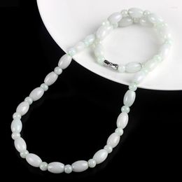 Chains Authentic Burmese Jade A Cargo Necklace Old Pit Road Pass Transfer Beads Round Rice 2967