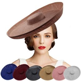 Cloches Royal Lady Fascinator Wedding Hat Sinamay Base Women White Black Big Wide Brim Church Fedora Party Headpiece 230211