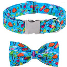 Dog Collars Personalised Summer Blue Collar With Bowtie Beach Adjustable Puppy For Large Medium Small