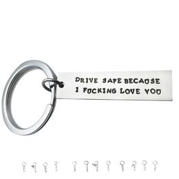 Keychains Letters Engraved Drive Safe Personalized Custom Keyring Stainless Steel Car Key Ring Husband Boyfriend Gift Keychain