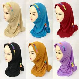 Ethnic Clothing 2023 Muslim Kids Hijab Cap Handmade Cute Flowers Girls Turban Hat Children Headwrap Bonnet Islamic Accessories