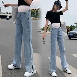 Women's Jeans Autumn Loose Wide Leg Jeans Maternity Pants Trousers For Pregnant Women Clothes Vintage Pregnancy High Waist Denim Pants 230211