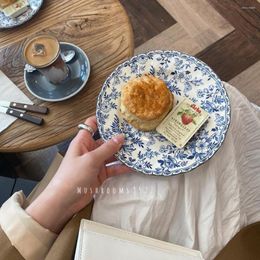 Plates Super Beautiful-English Retro Blue Pattern Ceramic Plate Afternoon Tea Dessert Cake Breakfast Fruit