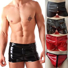 Underpants Sexy Underwear For Men Wetlook Leather PVC Boxers Briefs Adult Shorts Male Unerpants CostumesUnderpants