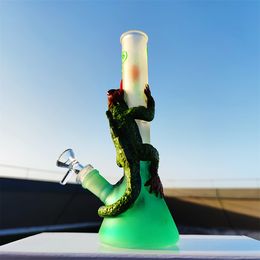 10 Inch Glass Bong Water Pipe 3D Animal Lizard Roses Blue&Purple&Green Dab Rig Hookah Smoking Bubbler 14mm Bowl&Stem