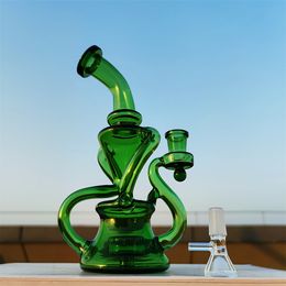 2023 Twin Chamber Heady Bong Green Metallic Hookah Glass Bong Dabber Rig Recycler Pipes Water Bongs Smoke Pipe 14.4mm Female Joint with Regular Bowl