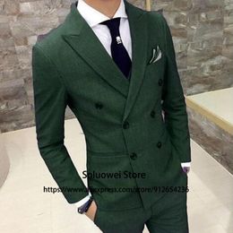 Men's Suits & Blazers Green Peaked Lapel Tuxedo For Groom Wedding Slim Fit 2 Piece Jacket Pants Set Classic Formal Double Breasted Men Mascu