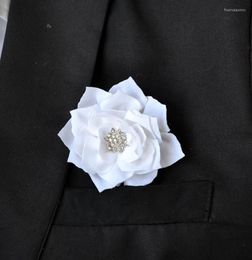 Decorative Flowers 5Pieces/Lot Groom Boutonniere Size 8CM Silk Lotus Flower With Crystal Wedding Groomsman Corsage Party Prom Man Suit